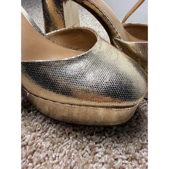 Chelsea & Violet Women Metalic Gold Chunky High Heels Ankle Strap Size 8 - Picture 4 of 7